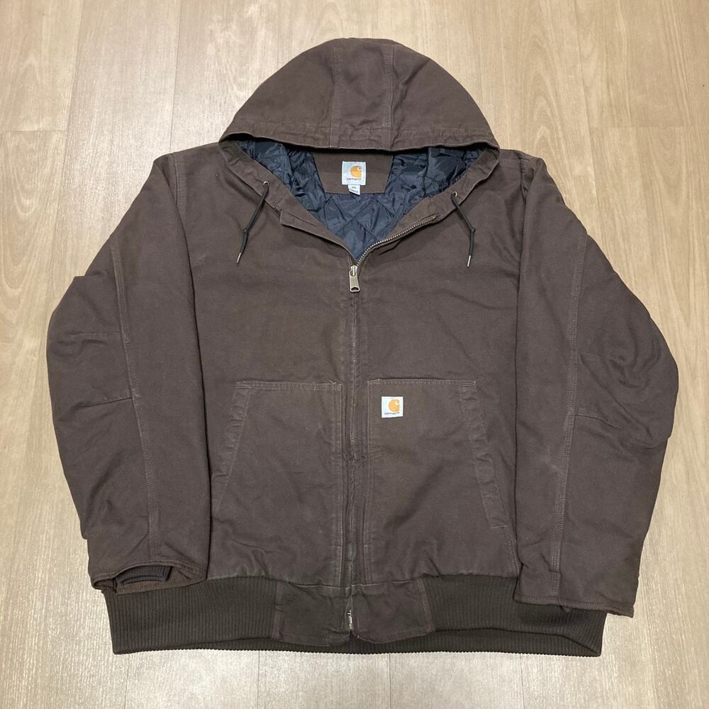 Carhartt Hooded Dark Brown Insulated Active Washed Duck Jacket 3XL 104050-DKB